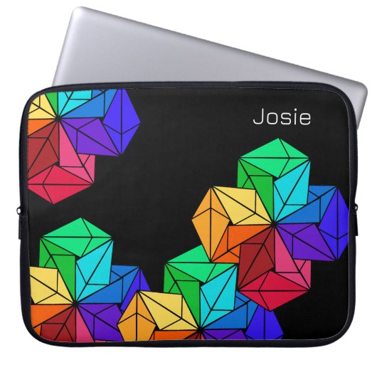 3D Bright Rainbow Random Cubes op Black Naam toevo Laptop Sleeve (Voorkant)