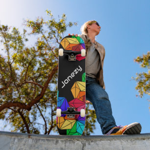3D Bright Rainbow Random Cubes op Black Naam toevo Persoonlijk Skateboard
