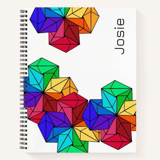 3D Bright Rainbow Random Cubes op Wit Naam toevoeg Notitieboek (Voorkant)