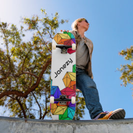 3D Bright Rainbow Random Cubes op Wit Naam toevoeg Persoonlijk Skateboard