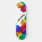 3D Bright Rainbow Random Cubes op Wit Naam toevoeg Persoonlijk Skateboard (Voorkant)