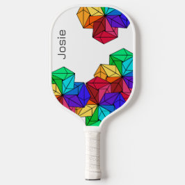3D Bright Rainbow Random Cubes op Wit Naam toevoeg Pickleball Paddle