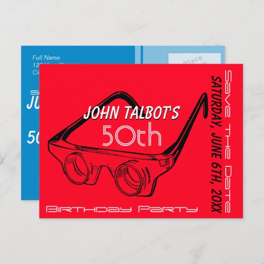 3D-bril 50e verjaardag Bewaar de datum Aankondigingskaart (Voorkant / Achterkant)