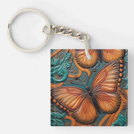 3D Bruin en Turquoise Vlinder Sleutelhanger (Voorkant)