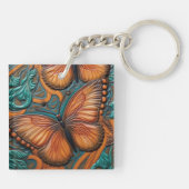3D Bruin en Turquoise Vlinder Sleutelhanger (Achterkant)