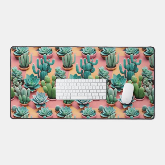 3D Cactus en Sappige Planten Bureaumat (Keyboard & Muis)