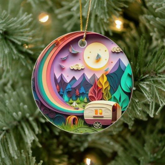3D Camping Kerstmis Keramisch Ornament (Boom)