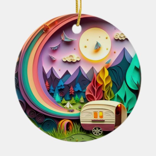 3D Camping Kerstmis Keramisch Ornament (Voorkant)