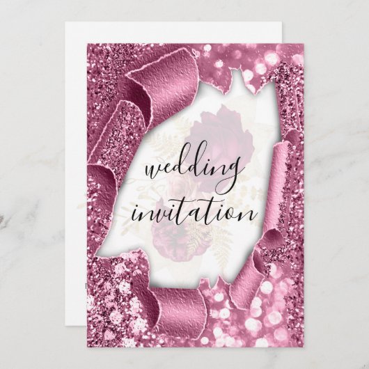 3D Cart Effect Silver Rozen Glitter Kaart (Voorkant / Achterkant)