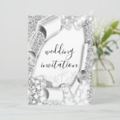3D Cart Effect White Lijst Florals Silver Kaart (Staand voorkant)