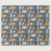 3D Cartoon Grijs & Geel Paard met Cactus Thema Cadeaupapier (Vlak)