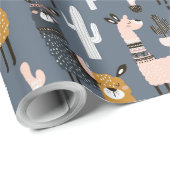 3D Cartoon Grijs & Geel Paard met Cactus Thema Cadeaupapier (Rol Hoek)