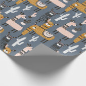 3D Cartoon Grijs & Geel Paard met Cactus Thema Cadeaupapier (Hoek)