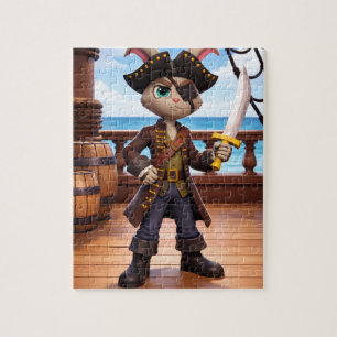 3D-cartoon Piratenkonijn op het dek van een schip Legpuzzel