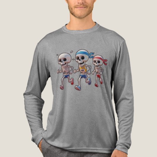 “3D Cartoon Skeleton Race • Funny Running Skeleton Tri-Blend Shirt (Voorkant volledig)