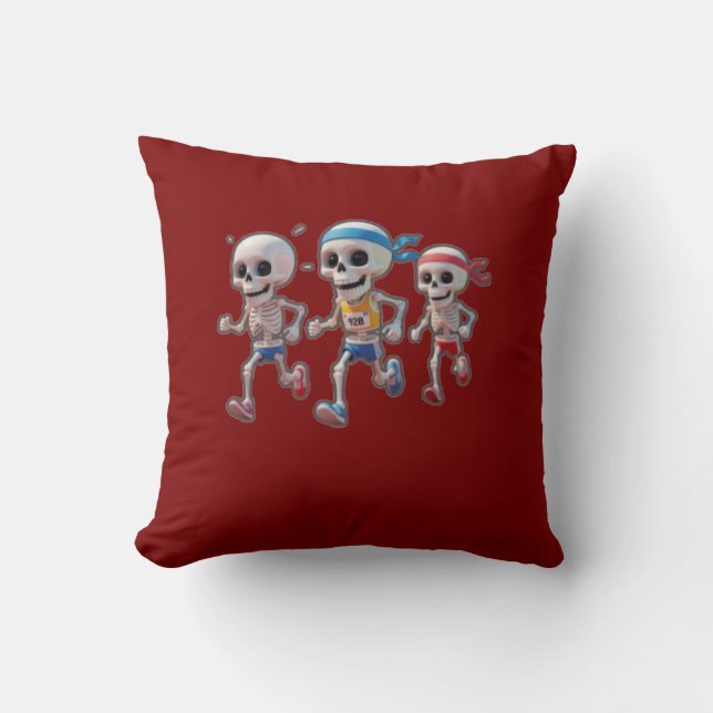 “3D-cartoon-skeletrace • Grappig hardlopend skelet Kussen (Voorkant)
