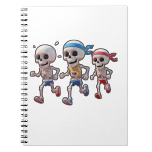 “3D-cartoon-skeletrace • Grappig hardlopend skelet Notitieboek