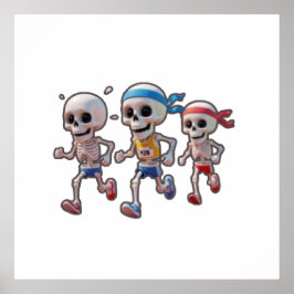 “3D-cartoon-skeletrace • Grappig hardlopend skelet Poster