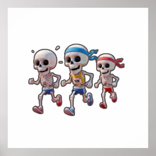 “3D-cartoon-skeletrace • Grappig hardlopend skelet Poster (Voorkant)