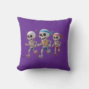 “3D-cartoon-skeletrace • Grappig rennend skelet Kussen
