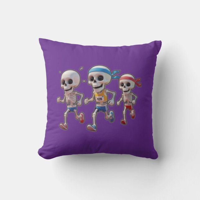 “3D-cartoon-skeletrace • Grappig rennend skelet Kussen (Voorkant)
