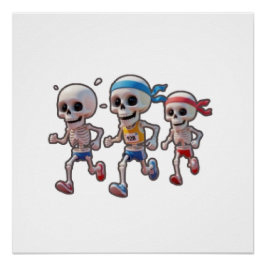 “3D-cartoon-skeletrace • Grappig rennend skelet Perfect Poster