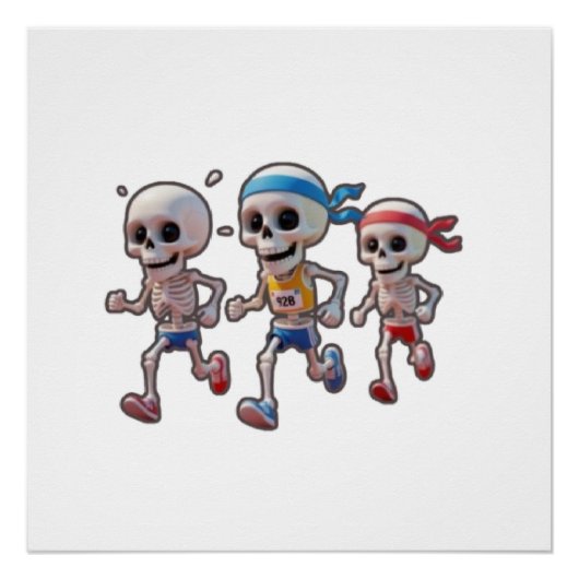 “3D-cartoon-skeletrace • Grappig rennend skelet Perfect Poster (Voorkant)