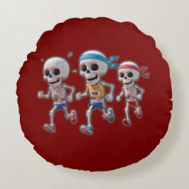 “3D-cartoon-skeletrace • Grappig rennend skelet Rond Kussen