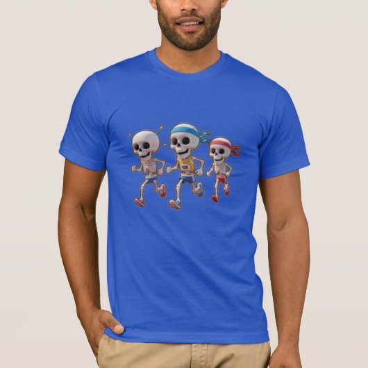 “3D-cartoon-skeletrace • Grappig rennend skelet T-shirt (Voorkant)
