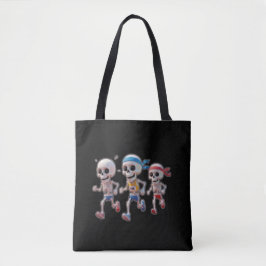 “3D-cartoon-skeletrace • Grappig rennend skelet Tote Bag
