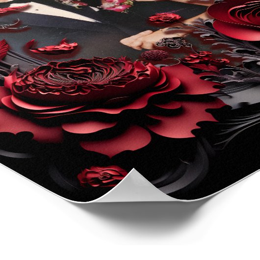 3D Carved Black en Red Floral Lijst Poster (Hoek)