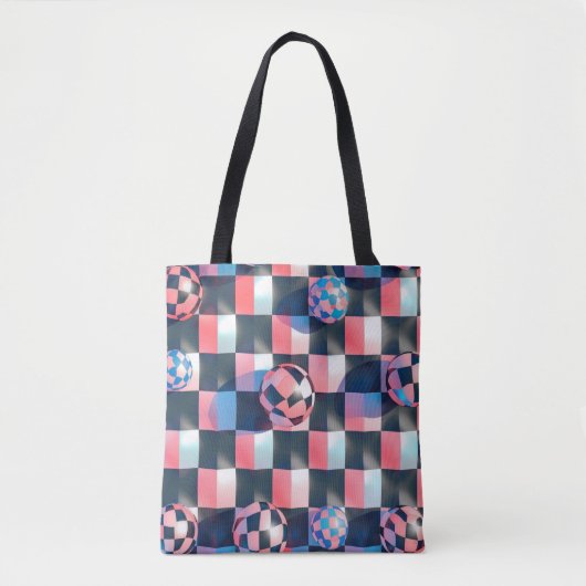 3D Checkerboard Grid with Floating Spheres Pattern Tote Bag (Voorkant)