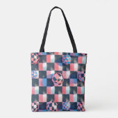 3D Checkerboard Grid with Floating Spheres Pattern Tote Bag (Achterkant)