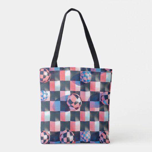 3D Checkerboard Grid with Floating Spheres Pattern Tote Bag (Achterkant)