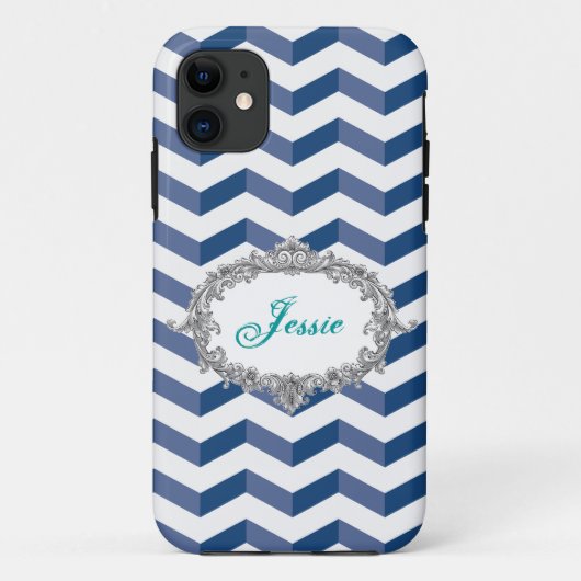 3D Chevrons Blauw/Wit iPhone 5/5S Hoesje Personali (Achterkant)