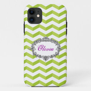 3D Chevrons Green / White iPhone Case Jouw naam to