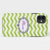 3D Chevrons Green / White iPhone Case Jouw naam to (Achterkant (horizontaal))