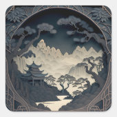 3D Chinees landschap grijs vierkant stickers in li (Voorkant)