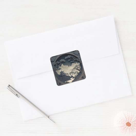 3D Chinees landschap grijs vierkant stickers in li (Envelop)