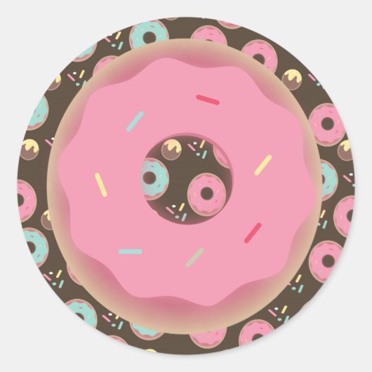 3D Chocolade Donut Roze Frosted Sprinkles Beloning Ronde Sticker (Voorkant)