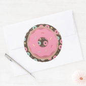 3D Chocolade Donut Roze Frosted Sprinkles Beloning Ronde Sticker (Envelop)
