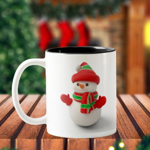 3D Christmas Sneeuwman Two-Tone Coffee Mok