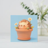 3D Clay Porcupine in Orange Flower Pot Postcard (Staand voorkant)