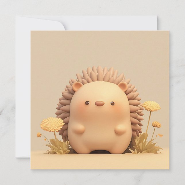 3D Clay Porcupine in Yellow Floral Field Postcard (Voorkant)