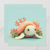 3D Clay Sea Turtle in Orange Coral Reef Postcard  (Voorkant / Achterkant)