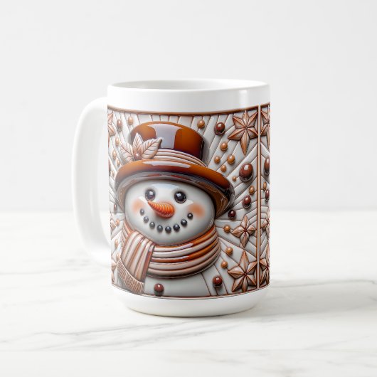 3D Copper Christmas Snowman  Koffiemok (Voorkant links)