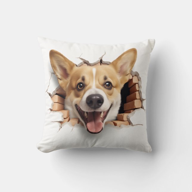 3D Corgi Gebarsten Gat Kussen (Voorkant)