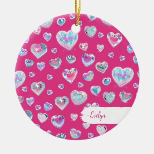 3D Crystal Edelsteen Harten Roze Kerst Keramisch Ornament (Voorkant)