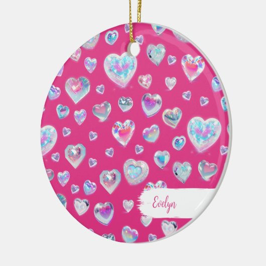 3D Crystal Edelsteen Harten Roze Kerst Keramisch Ornament (Links)