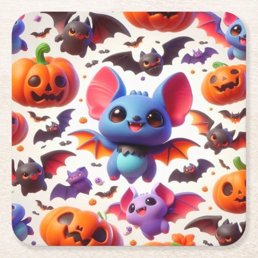 3D cute bats halloween Kartonnen Onderzetters (Voorkant)